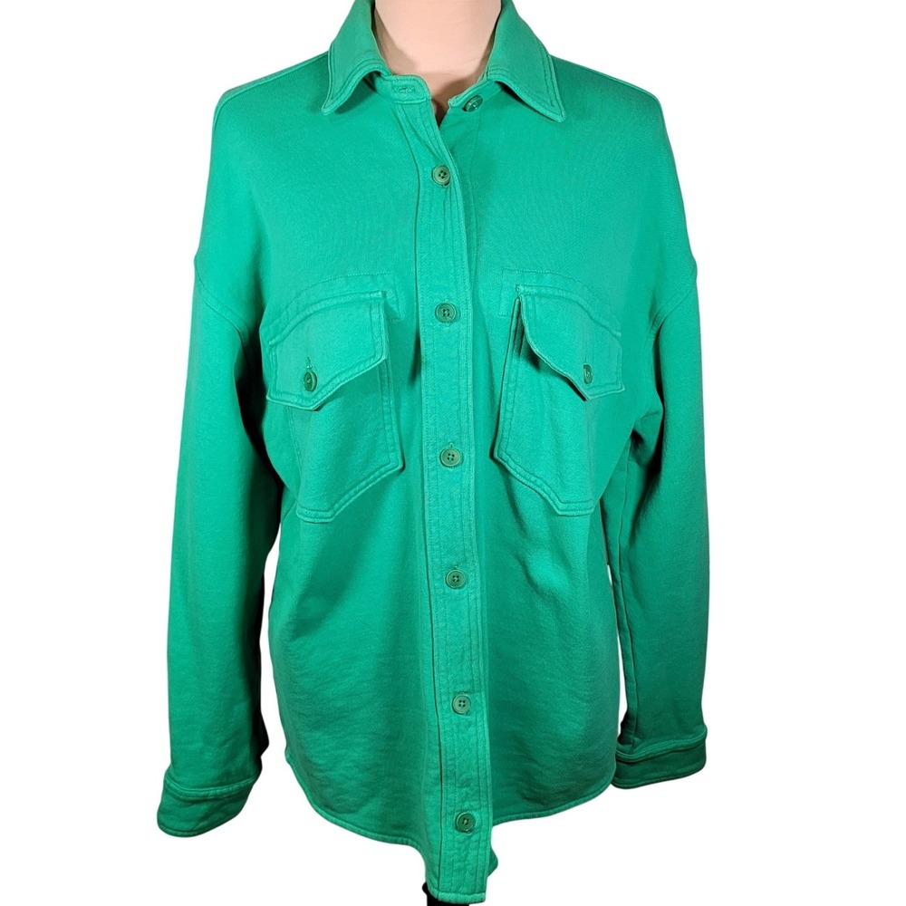 Wilfred Free‎ Aritzia Kelly Green Terry Fleece Shacket Oversized Shirt Jacket S